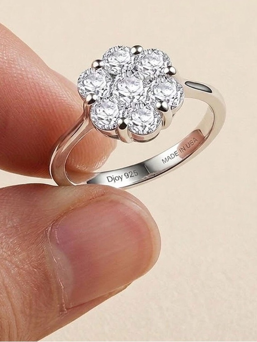 Moissanite Flower Cluster Sterling Silver Ring